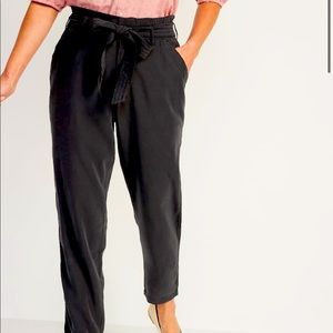Gray High Waisted Straight Leg Tie Front Pant
